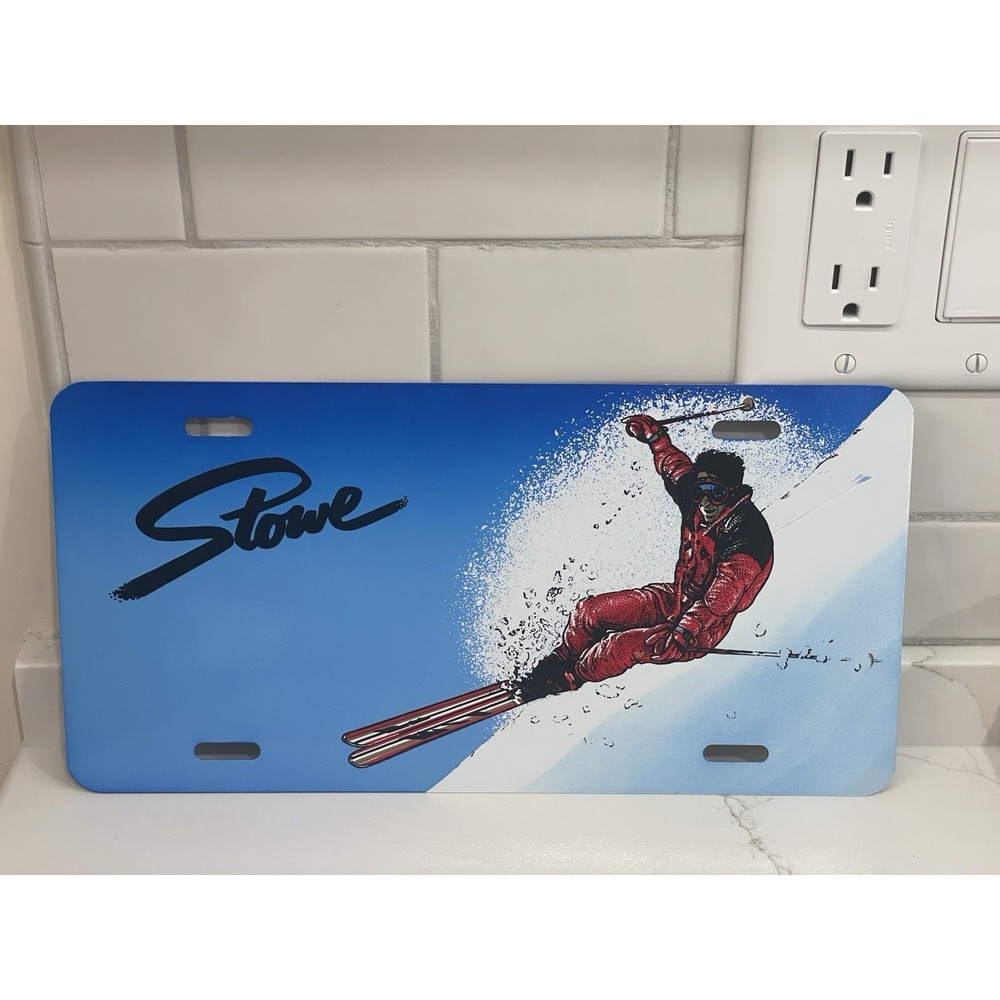Vintage Stowe Skiing Vanity License Plate Vermont Novelty Car Snow 1990s New